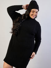 Black Acrylic Wool High Neck Short Dress SASSAFRAS CURVE